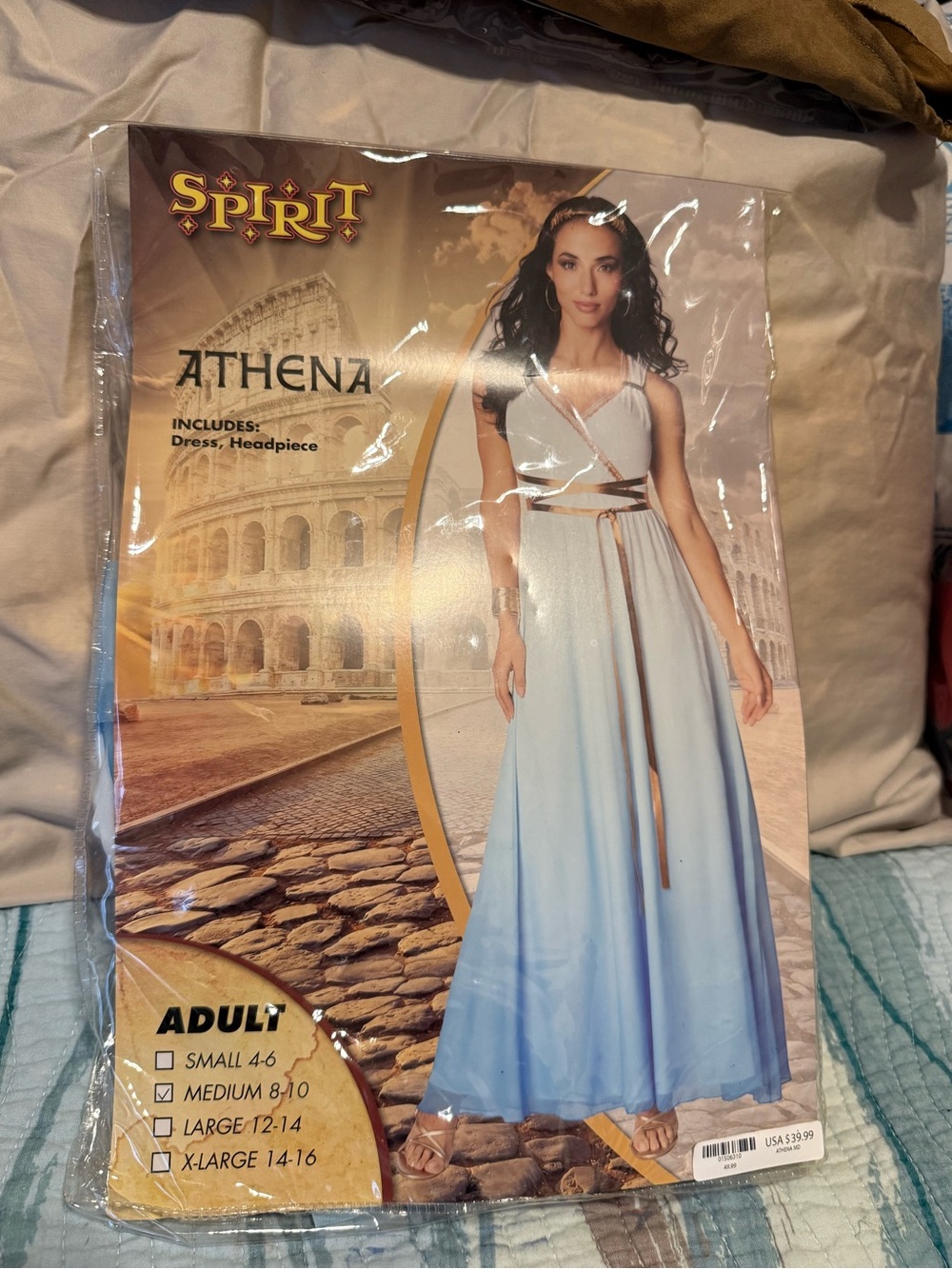 Spirit Athena Women's Light Blue Maxi Goddess Dress with Gold Accents